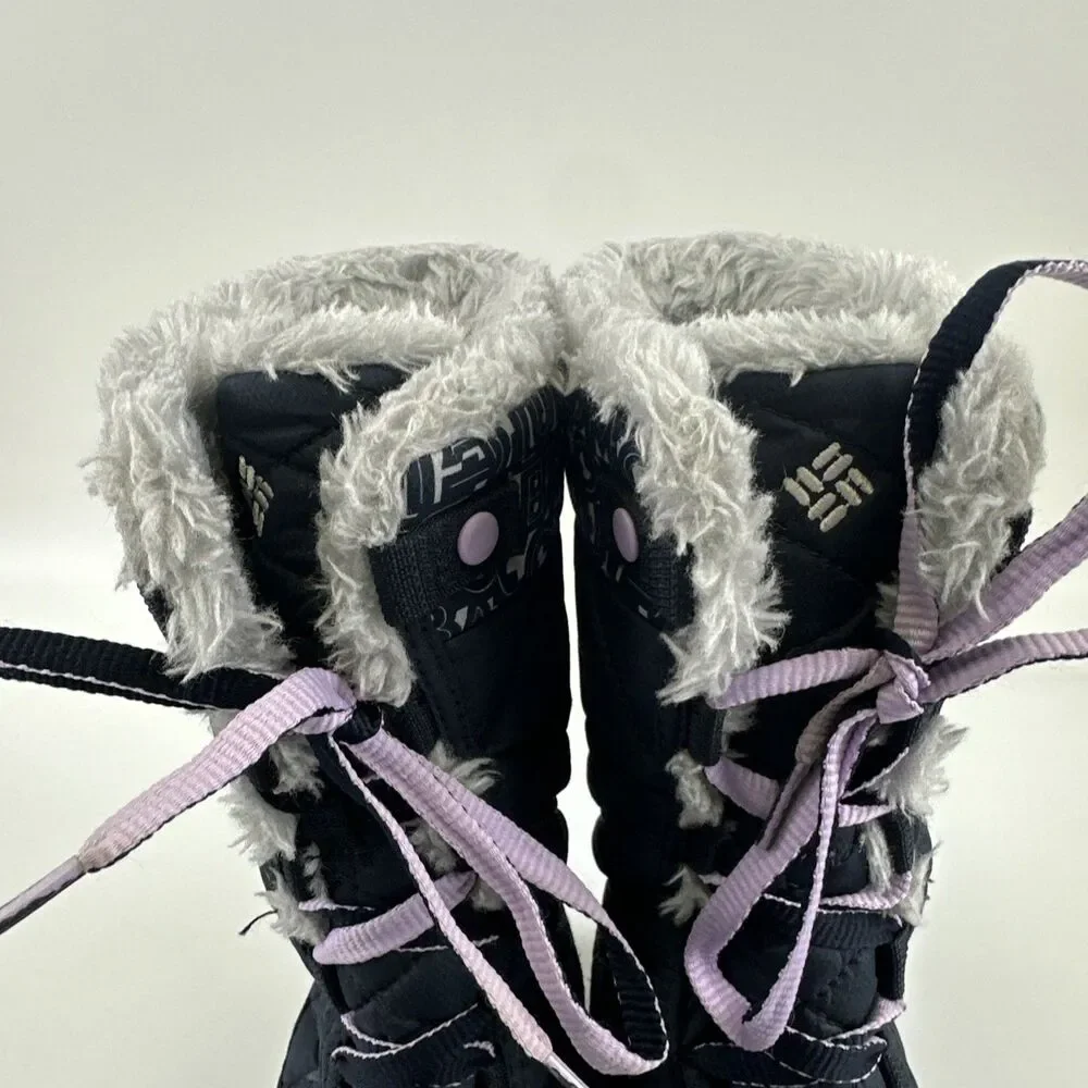 Columbia Mid II Print Omni Heat Boot Navy Blue Lace Up Purple Faux Fur Girls 1